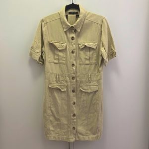 Fore Women’s Beige Short-Sleeve Belted Cargo Mini Dress Size M